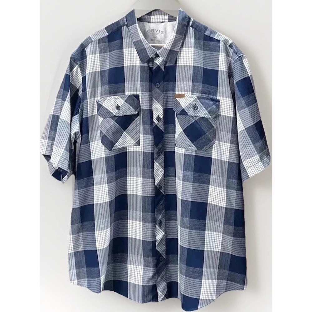 Mens Orvis Short‎ Sleeve Button Front Shirt 2XL  💯% Polyester Lightweight CLEAN